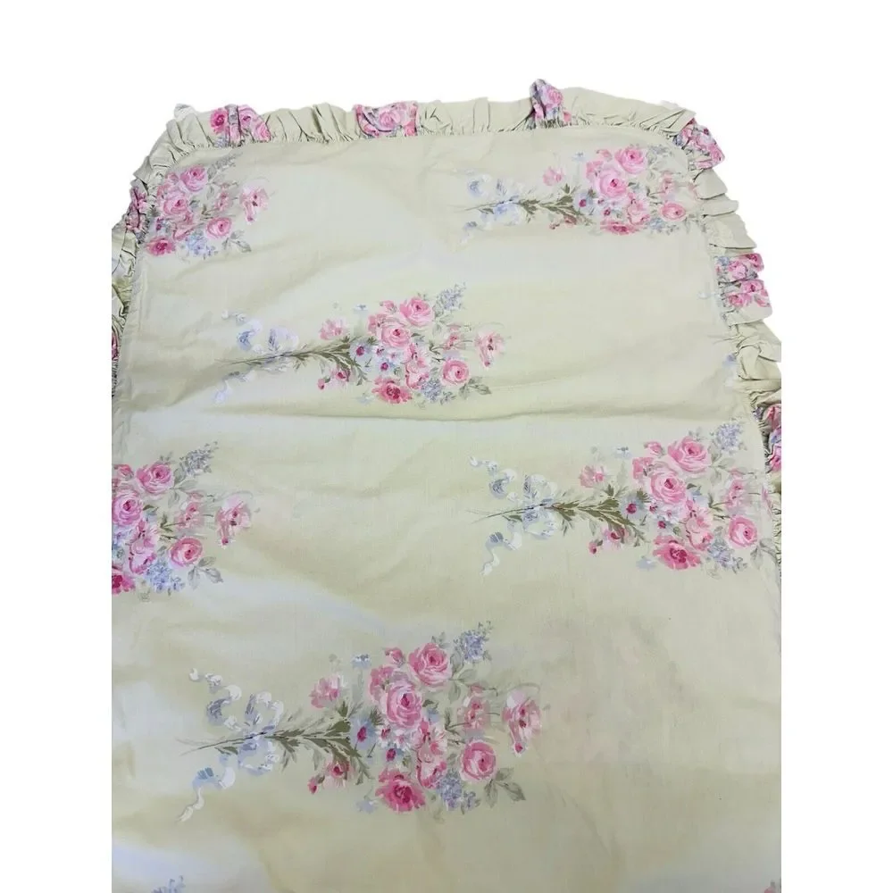 Simply Shabby Chic Blush Beauty Green Bouquet Rose Ruffle Duvet Set Full/Queen‎